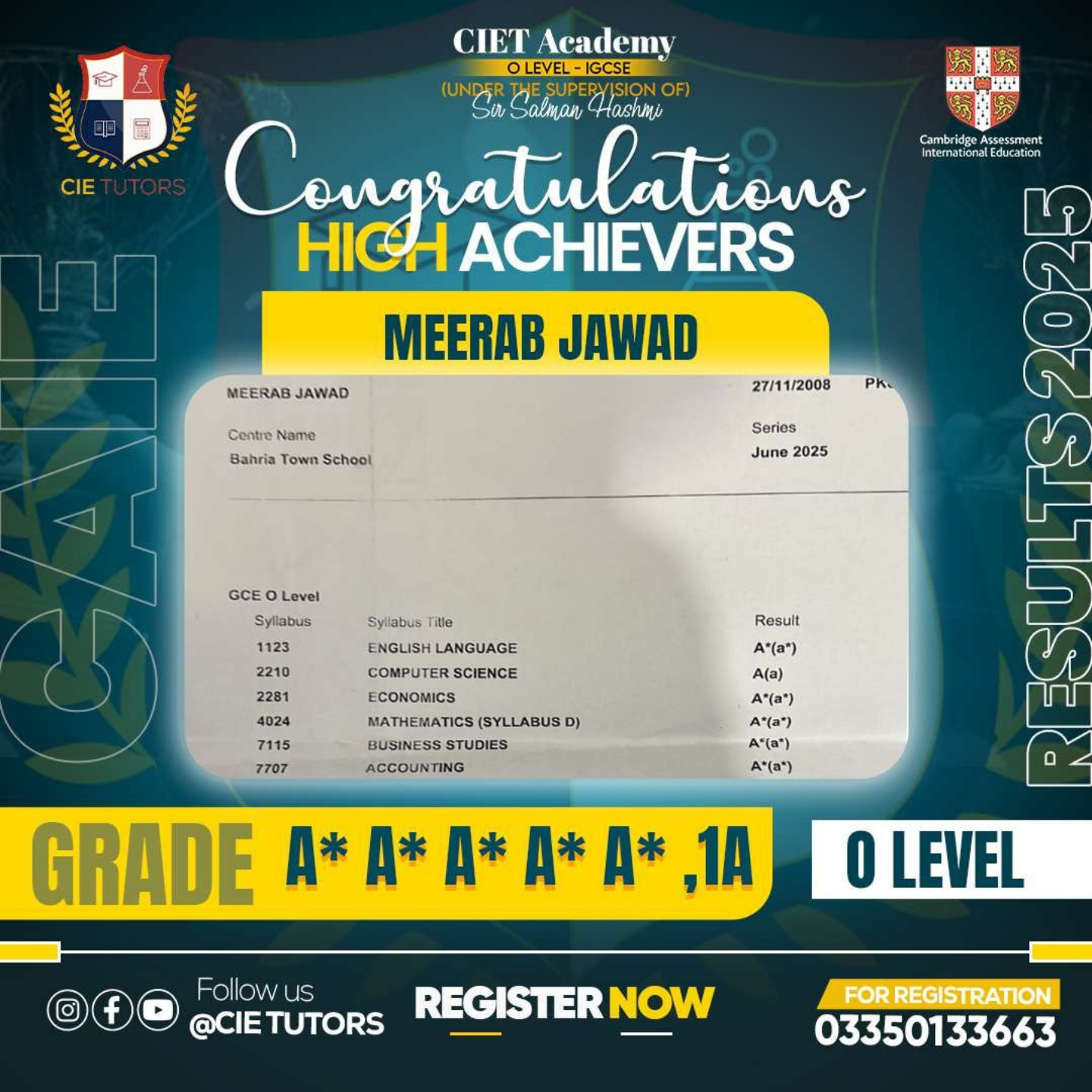 Meerab Jawad's marksheet