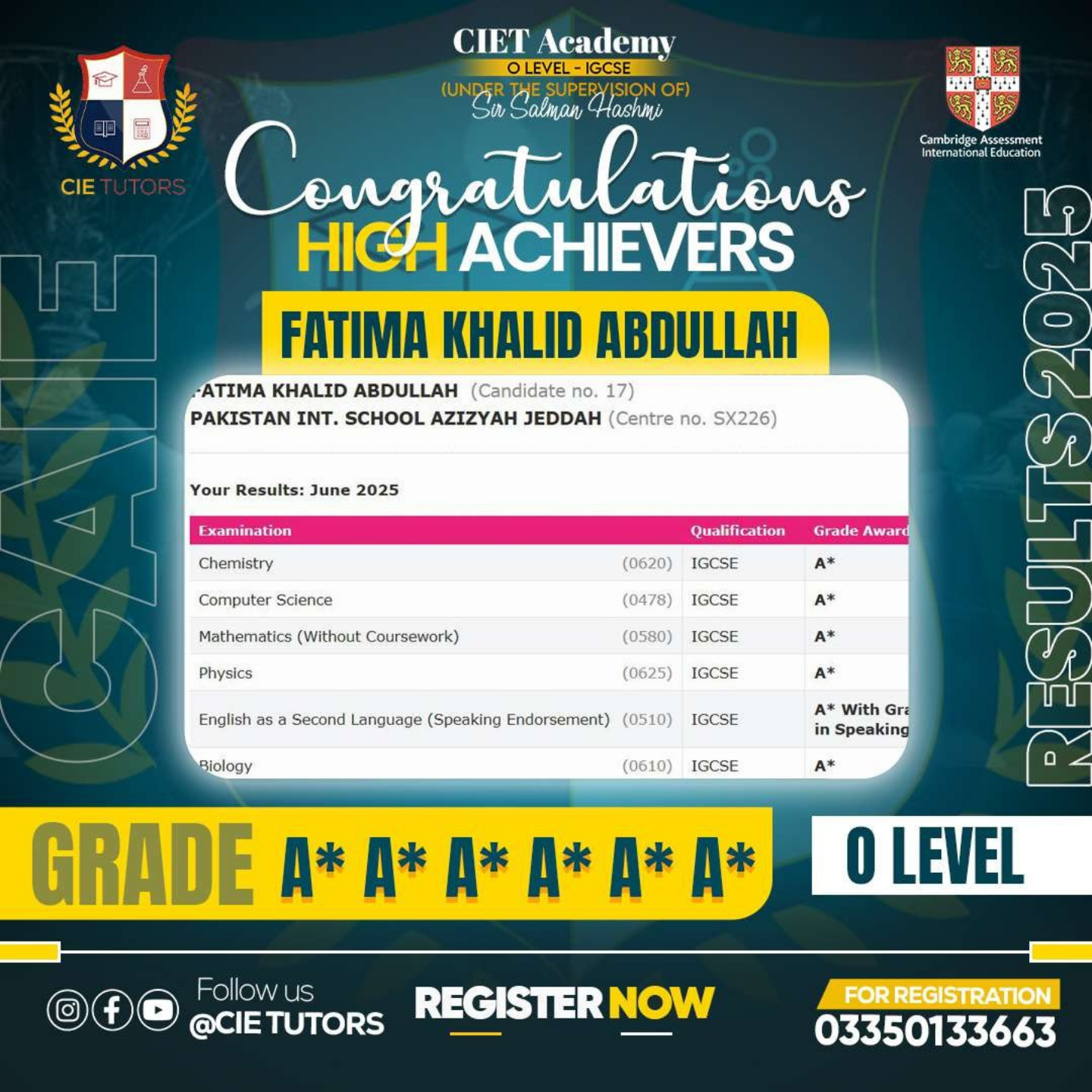 Fatima Khalid Abudullah's marksheet